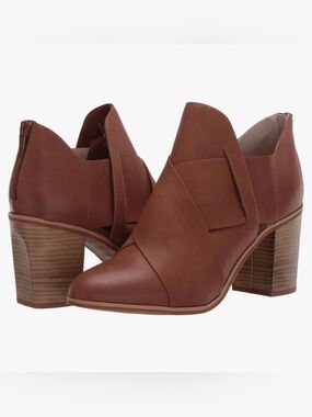 Women's Brown Leather Block Heel Ankle Boot 3inch heels